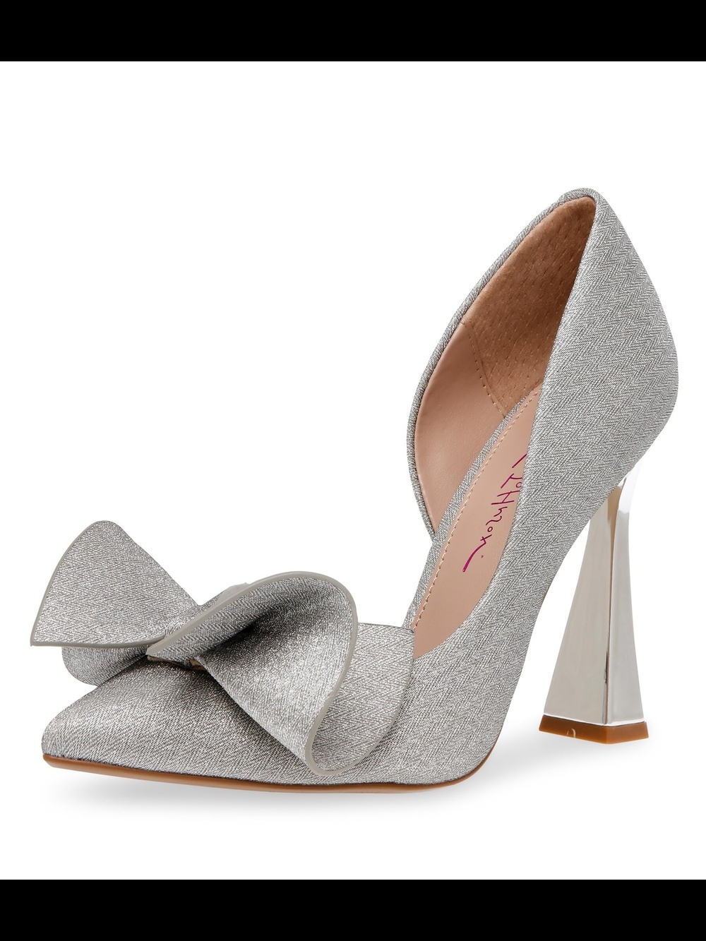 Betsey Johnson Nobble Silver Glitter Bow D'Orsay Heels